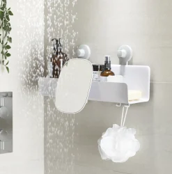Sale Etagere De Douche Easystore Large Plastique/ L 40 Cm - Ventouses Puissantes / Miroir Amovible - Unisexe Accessoires Salle De Bains