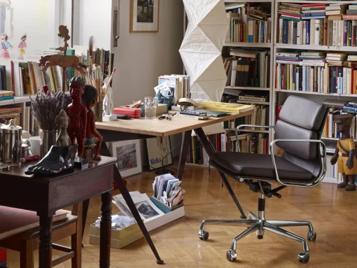 Outlet Fauteuil A Roulettes Soft Pad Ea 217 Cuir Marron / Dossier Mi-Haut - Cuir / Eames, 1969 - Unisexe Fauteuils De Bureau
