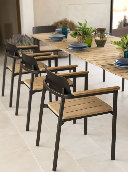Best Fauteuil Empilable Shine Bois Bois Naturel Metal / Assise & Accoudoirs Teck - Unisexe Chaises De Jardin