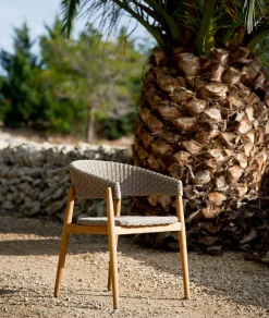Store Fauteuil Pevero Tissu Beige Bois Naturel / Teck & Corde Synthetique - Unisexe Chaises De Jardin