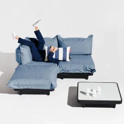 Discount Fauteuil Rembourre Paletti Corner Tissu Bleu - Unisexe Fauteuils De Jardin