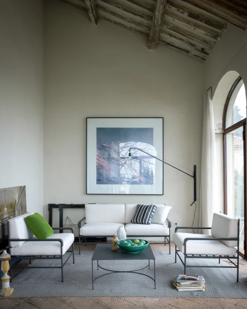 Sale Fauteuil Rembourre Toscana Metal Tissu Blanc Gris Noir - Unisexe Fauteuils De Jardin