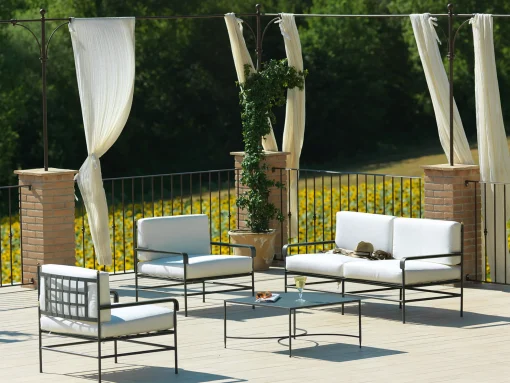 Sale Fauteuil Rembourre Toscana Metal Tissu Blanc Gris Noir - Unisexe Fauteuils De Jardin
