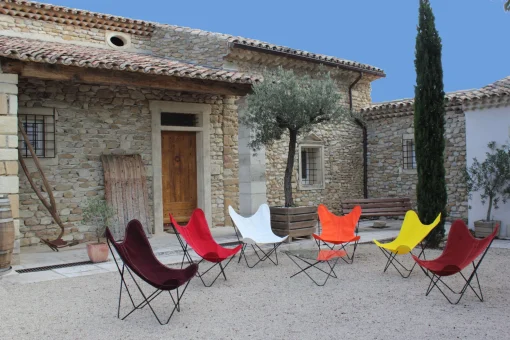 Best Sale Housse  Tissu Rouge Orange Coton Outdoor / Pour Fauteuil Aa Butterfly - Unisexe Fauteuils De Jardin