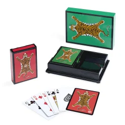 Store Jeu De Cartes Tiger Lacquer Bois / 2 Jeux De Cartes Dans Coffret Bois Laque - Unisexe Jeux Et Loisirs