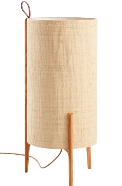 Outlet Lampe A Poser Greta Tissu Beige Bois Naturel / O 40 X H 90 Cm - Unisexe Lampes De Sol