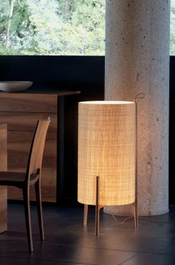 Outlet Lampe A Poser Greta Tissu Beige Bois Naturel / O 40 X H 90 Cm - Unisexe Lampes De Sol