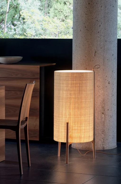 Outlet Lampe A Poser Greta Tissu Beige Bois Naturel / O 40 X H 90 Cm - Unisexe Lampes De Sol