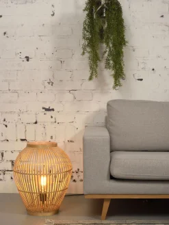 Flash Sale Lampe A Poser Tuvalu Small Fibre Vegetale Beige Bois / Bambou - H 50 Cm - Unisexe Lampes De Sol