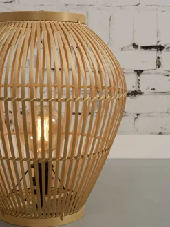 Flash Sale Lampe A Poser Tuvalu Small Fibre Vegetale Beige Bois / Bambou - H 50 Cm - Unisexe Lampes De Sol