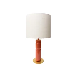 Outlet Lampe De Table Petra Tissu Bois Rouge Marron / O 35 X H 73 Cm - Unisexe Lampes De Sol