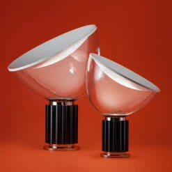 Best Sale Lampe De Table Taccia Led Small (1962) Metal Verre Noir Transparent /  H 48 Cm - Unisexe Lampes De Bureau