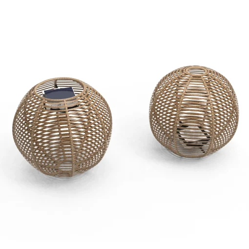 Sale Lampe Solaire D'extérieur La Lampe Paillotte Sphere Plastique Bois / Large O 48 Cm / Hybride Et Connectee (Solaire + Dock Usb) - Unisexe Lampes De Sol