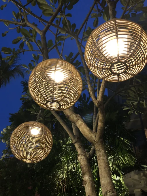 Sale Lampe Solaire D'extérieur La Lampe Paillotte Sphere Plastique Bois / Large O 48 Cm / Hybride Et Connectee (Solaire + Dock Usb) - Unisexe Lampes De Sol