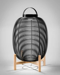 Cheap Lampe Solaire D'extérieur Tika Large Plastique Fibre Vegetale Noir / Lanterne Led - H 69 Cm - Unisexe Lampes De Sol