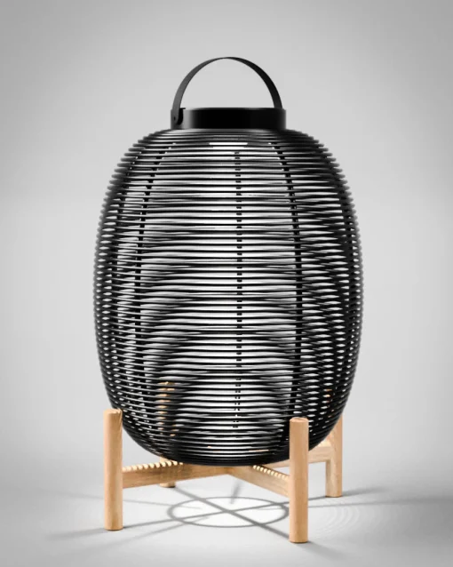 Cheap Lampe Solaire D'extérieur Tika Large Plastique Fibre Vegetale Noir / Lanterne Led - H 69 Cm - Unisexe Lampes De Sol
