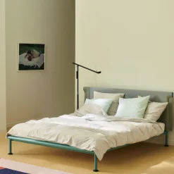 Flash Sale Lit Double Tamoto Metal Tissu Bleu / Pour Matelas 160 X 200 Cm - Unisexe Lits