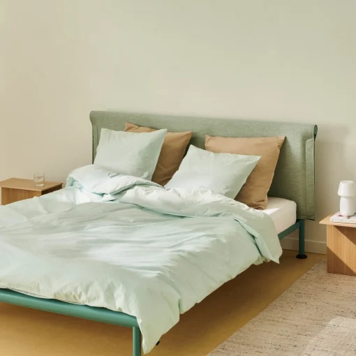 Flash Sale Lit Double Tamoto Metal Tissu Bleu / Pour Matelas 160 X 200 Cm - Unisexe Lits