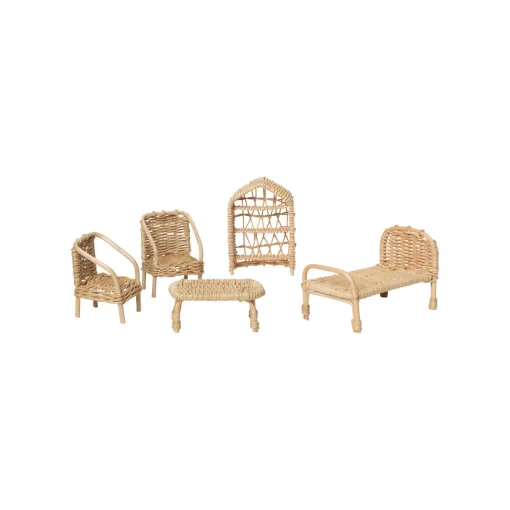 Shop Meuble Pour Maison De Poupee Rattan Fibre Vegetale Bois/ Set De 5 Meubles Miniatures - H 8 Cm - Unisexe Jeux Et Loisirs