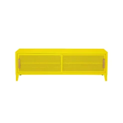 Cheap Meuble Tv B2 Bas Perfore Metal Jaune / L 120 X H 51 Cm - Poignees Chene - Unisexe Commodes Buffets Armoires