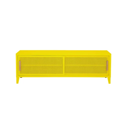Cheap Meuble Tv B2 Bas Perfore Metal Jaune / L 120 X H 51 Cm - Poignees Chene - Unisexe Commodes Buffets Armoires