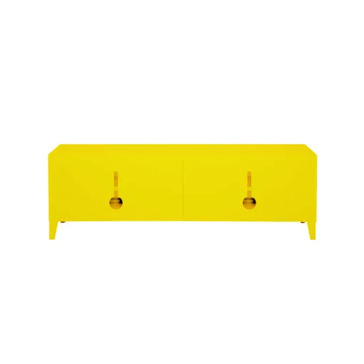 Cheap Meuble Tv B2 Bas Perfore Metal Jaune / L 120 X H 51 Cm - Poignees Chene - Unisexe Commodes Buffets Armoires