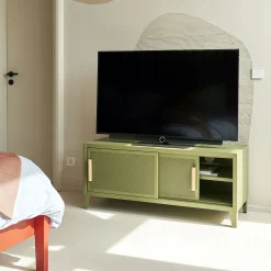 Cheap Meuble Tv B2 Bas Perfore Metal Jaune / L 120 X H 51 Cm - Poignees Chene - Unisexe Commodes Buffets Armoires