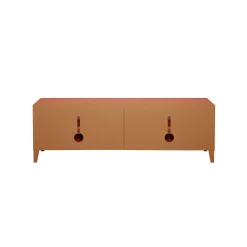 Flash Sale Meuble Tv B2 Bas Perfore Metal Orange Marron Beige / L 120 X H 51 Cm - Poignees Chene - Unisexe Commodes Buffets Armoires