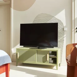 Flash Sale Meuble Tv B2 Bas Perfore Metal Orange Marron Beige / L 120 X H 51 Cm - Poignees Chene - Unisexe Commodes Buffets Armoires