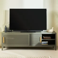 Outlet Meuble Tv B2 Bas Perfore Metal Vert / L 160 X H 51 Cm - Poignees Chene - Unisexe Commodes Buffets Armoires
