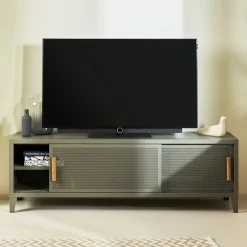 Shop Meuble Tv B2 Bas Perfore Metal Beige / L 160 X H 51 Cm - Poignees Chene - Unisexe Commodes Buffets Armoires