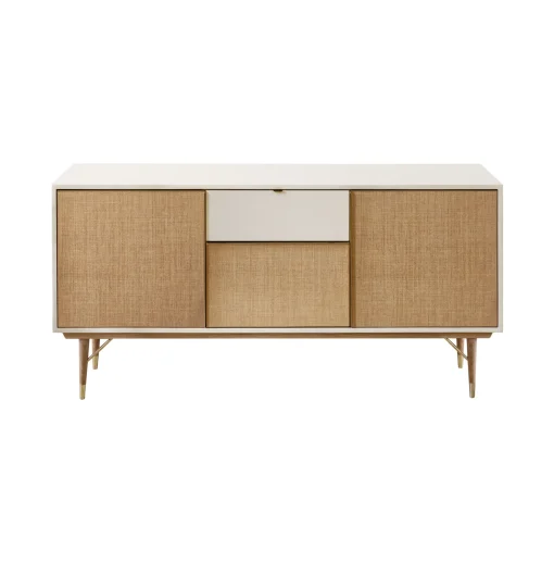 Outlet Meuble Tv  Fibre Vegetale Bois Blanc / L 160 X H 80 Cm - Fibre Naturelle & Laque - Unisexe Commodes Buffets Armoires