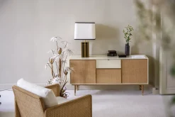 Outlet Meuble Tv  Fibre Vegetale Bois Blanc / L 160 X H 80 Cm - Fibre Naturelle & Laque - Unisexe Commodes Buffets Armoires