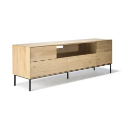 Fashion Meuble Tv Whitebird Noir Bois Naturel / Chene Massif - L 180 Cm - Unisexe Commodes Buffets Armoires