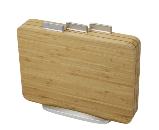New Planche À Découper Index Bois Naturel Bambou / Set De 3 + Support - Unisexe Couteaux Et Planches À Découper