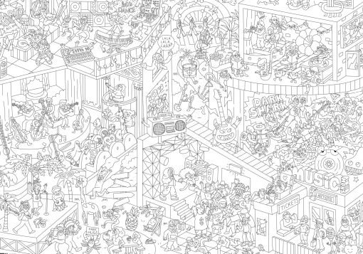 Outlet Poster A Colorier Papier Blanc Noir / 100 X 70 Cm - Unisexe Jeux Et Loisirs
