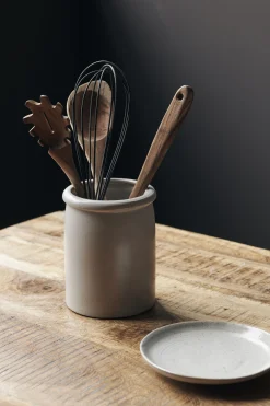 Best Sale Pot A Ustensiles Pion Ceramique Blanc Gris / O 11 X H 15 Cm - Porcelaine Mouchetee - Unisexe Nettoyage Et Rangement