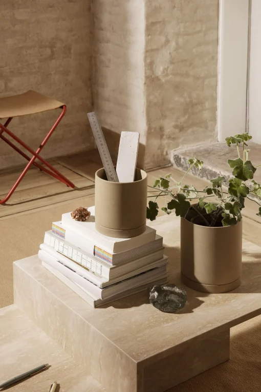 Clearance Pot De Fleurs Sekki Medium Ceramique Beige / O 13,5 X H 15,7 Cm - Gres - Unisexe Pots Et Plantes