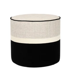 Best Sale Pouf Leo Small Tissu Noir Beige / O 42 X H 40 Cm - Coton & Lin - Unisexe Poufs
