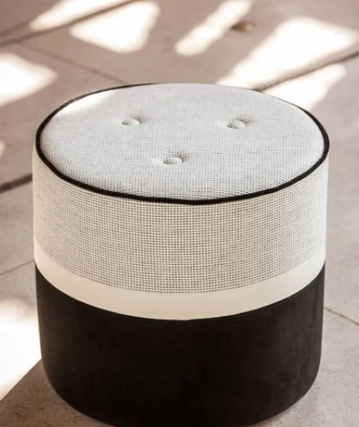 Best Sale Pouf Leo Small Tissu Noir Beige / O 42 X H 40 Cm - Coton & Lin - Unisexe Poufs