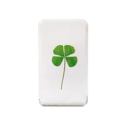 Hot Presse-Papier Cube Lucky Clover Plastique Transparent / Resine Et Trefle Veritable - 7.5 X 4 X 1 Cm - Unisexe Accessoires Bureau