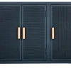 Best Sale Rangement Vestiaire Bas Perfore Metal Bleu / 3 Portes  - Poignees Chene - Unisexe Meubles De Rangement