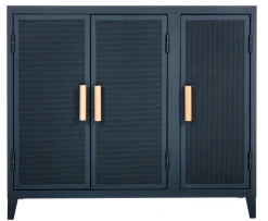Best Sale Rangement Vestiaire Bas Perfore Metal Bleu / 3 Portes  - Poignees Chene - Unisexe Meubles De Rangement