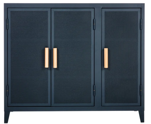 Best Sale Rangement Vestiaire Bas Perfore Metal Bleu / 3 Portes  - Poignees Chene - Unisexe Meubles De Rangement