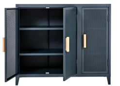 Best Sale Rangement Vestiaire Bas Perfore Metal Bleu / 3 Portes  - Poignees Chene - Unisexe Meubles De Rangement