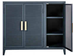 Best Sale Rangement Vestiaire Bas Perfore Metal Bleu / 3 Portes  - Poignees Chene - Unisexe Meubles De Rangement