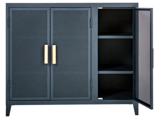 Best Sale Rangement Vestiaire Bas Perfore Metal Bleu / 3 Portes  - Poignees Chene - Unisexe Meubles De Rangement