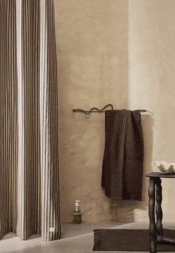 Best Rideau De Douche Chambray Striped Tissu Noir Beige / 160 X H 205 Cm - Coton Enduit - Unisexe Linge De Bain