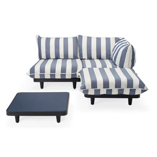 Store Salon De Jardin Paletti Set Tissu Bleu / Table Basse 90 X 90 Cm + Canape L 180 Cm (Accoudoir Droite) - Unisexe Canapés De Jardin