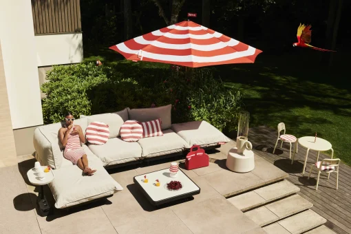 Store Salon De Jardin Paletti Set Tissu Bleu / Table Basse 90 X 90 Cm + Canape L 180 Cm (Accoudoir Droite) - Unisexe Canapés De Jardin